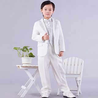 Six Pieces White And Silver Ring Bearer Suit Tuxedo
