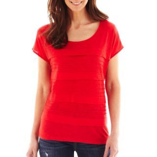 LIZ CLAIBORNE Short Sleeve Tiered Tee   Tall, Red, Womens