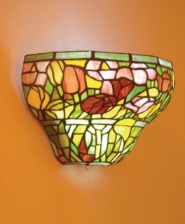 Stained Glass Rose Half Moon Battery Powered Sconce