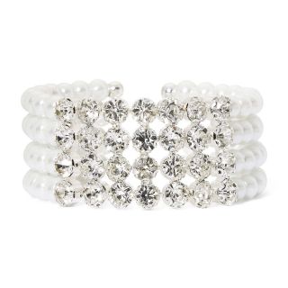 Vieste Crystal & Faux Pearl Cuff Bracelet, White