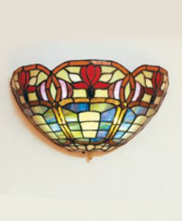 Stained Glass Floral Rim Half Moon Battery Powered Sconce