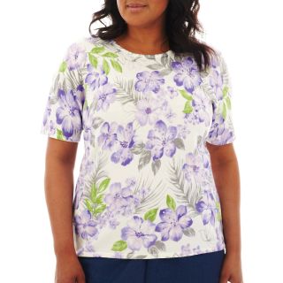 Alfred Dunner Provence Short Sleeve Floral Print Sweater   Plus, Womens