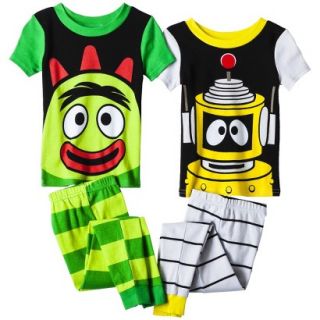 Yo Gabba Gabba Toddler Boys 4 Piece Short Sleeve Pajama Set   Green/Yellow 3T