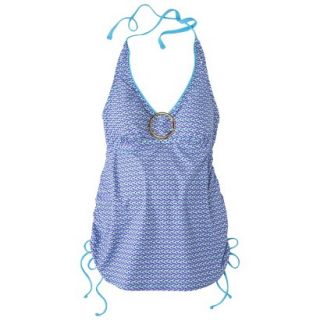 Womens Maternity Cinched Halter Tankini Swim Top   Turquoise/White XL