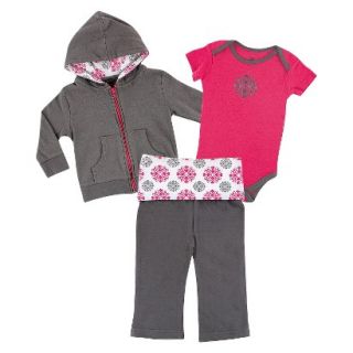 Yoga Sprout Newborn Girls Bodysuit and Pant Set   Grey/Pink 6 9 M