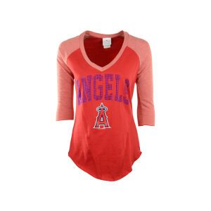 Los Angeles Angels of Anaheim 5th & Ocean MLB Womens Athletic Three Quarter Sleeve V Neck Raglan T Shirt