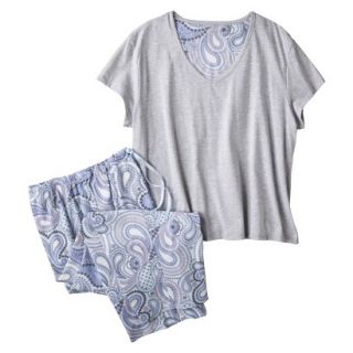 Womens Plus Size Top/Capri Pajama Set   Grey/Blue Paisley 1 Plus