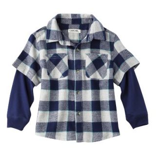 Cherokee Infant Toddler Boys 2 Fer Button Down Flannel Shirt   Blue 4T