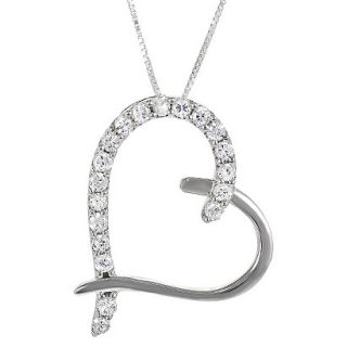 Sterling Silver Cubic Zirconia Heart Necklace   Silver