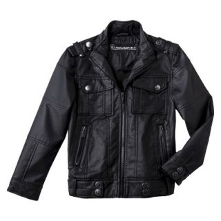 Urban Republic Boys 4 Pocket Faux Leather Aviator Jacket   Black 4