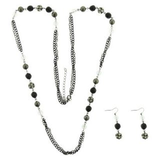 Womens Multi Strand Fashion Necklace and Earring Set   Black