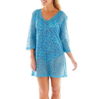 PORTO CRUZ Medallion Crochet Cover Up Tunic, Turquoise, Womens