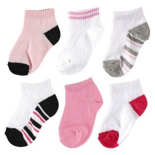 Luvable Friends Infant Girls 6 Pack No Show Striped Ankle Socks   Pink 6 18M