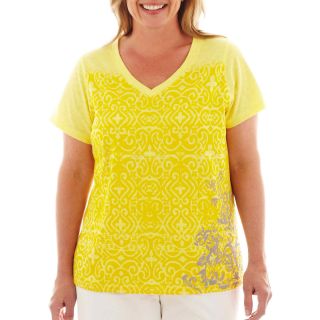 Made For Life Distressed Graphic Tee   Plus, Yellow, Womens