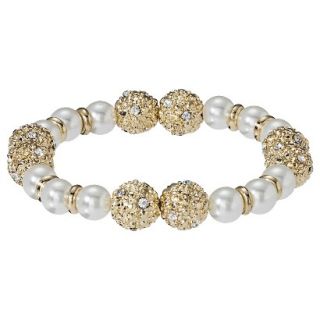 Lonna & Lilly Simulated Pearl Stretch Bracelet with Fireball   Gold/White