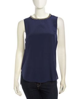 Bead Embellished Back Pleated Combo Top, Midnight
