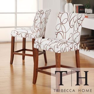 Tribecca Home Decor Modern Brown Swirl Scroll Print Upholstered Barstools (set Of 2)