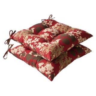 Outdoor 2 Piece Tufted Chair Cushion Set   Brown/Red Floral