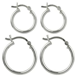 Sterling Silver Duo Click In Hoop Earring Set   Silver