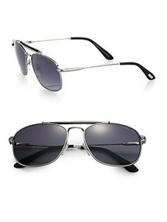 Tom Ford Eyewear Marlon Metal Aviator Sunglasses   Silver