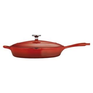 Tramontina 12 Cast Iron Covered Skillet   Red