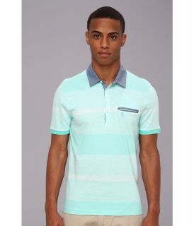 Original Penguin Heritage Fit Striped Chambray Collar Polo Mens Short Sleeve Pullover (Blue)