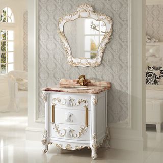 Legion Furniture Marble 31.5 inch Bathroom Vanity With Matching Mirror Gold Size Single Vanities