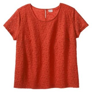 Merona Womens Plus Size Short Sleeve Lace Overlay Blouse   Orange 2X
