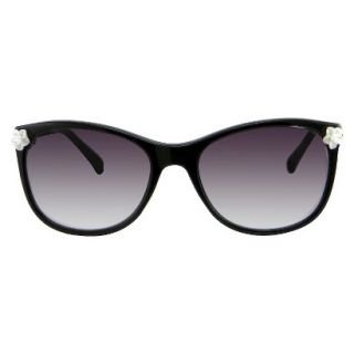 Womens Retro Square Sunglasses with White Flower   Black