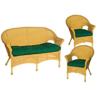 Hela Outdoor Green Wicker Chair And Love Seat Cushions (set Of 3)