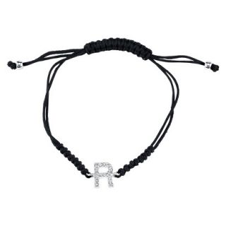 Silver Plated Crystal Wrap Bracelet with Initial R   Black