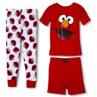 Sesame Street Elmo Toddler Boys 3 Piece Short Sleeve Pajama Set   Red 5T