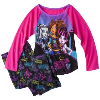 Monster Chic Girls 2 Piece Long Sleeve Pajama Set   Pink L