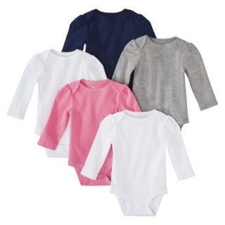 Circo Newborn Girls 5 Pack Long sleeve Bodysuit   Pink/Grey/Blue/White 6 M