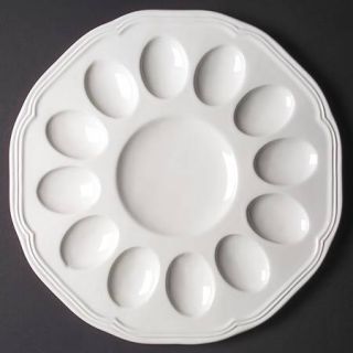 Mikasa Antique White Deviled Egg Plate, Fine China Dinnerware   All White, Scall
