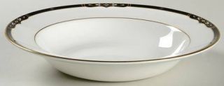 Wedgwood Preston Rim Soup Bowl, Fine China Dinnerware   White&Gold Decor On Blac