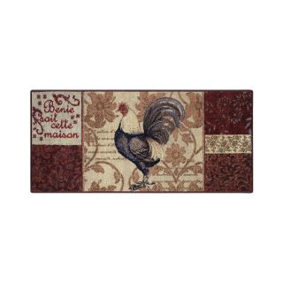 Rooster Damask Kitchen Rectangular Rugs, Tan/Brown