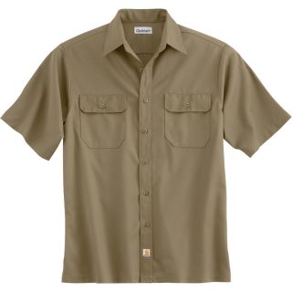 Carhartt Short Sleeve Twill Work Shirt   Khaki, XL, Regular Style, Model S223
