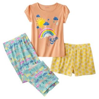 Xhilaration Girls 3 Piece Short Sleeve Pajama Set   Peach Peony S