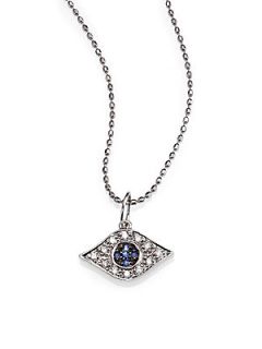 Sydney Evan Diamond, Sapphire & 14K White Gold Small Evil Eye Pendant Necklace  