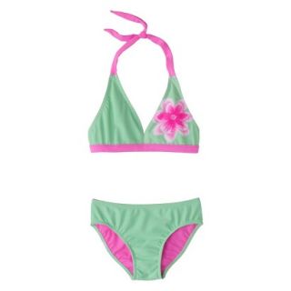 Girls 2 Piece Halter Flower Bikini Swimsuit Set   Mint L