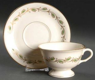 Pickard Symphony Green Footed Cup & Saucer Set, Fine China Dinnerware   Green Le
