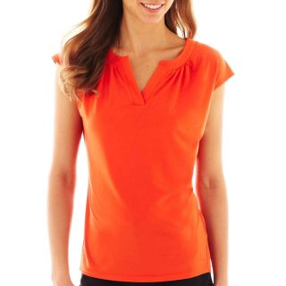 Worthington Split Neck Top, Orange