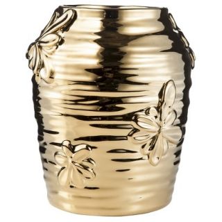 Nate Berkus Stoneware Floral Motif Vase   Gold 7.5