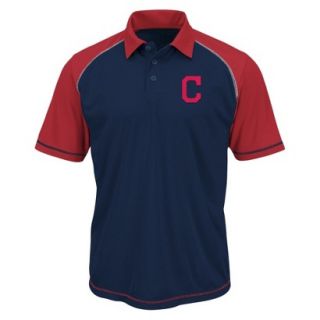 MLB Mens Cleveland Indians Synthetic Polo T Shirt   Navy/Red (XXL)