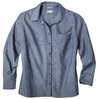 Merona Womens Plus Size Long Sleeve Chambray Shirt   Blue 2