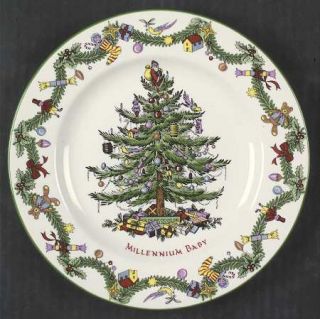 Spode Christmas Tree Green Trim Millennium Childs Plate, Fine China Dinnerware
