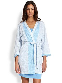 Oscar de la Renta Sleepwear Mixed Dot Print Cotton Jersey Short Robe   Light Blu
