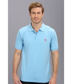 U.S. Polo Assn Solid Cotton Pique Polo with Big Pony Mens Short Sleeve Knit (Blue)