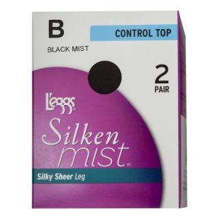 Leggs Silken Mist 2 Pack Control Top   Black